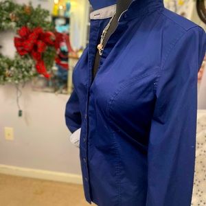 George Navy Blue cotton mix button down shirt.  Great design, shapely look. S 7